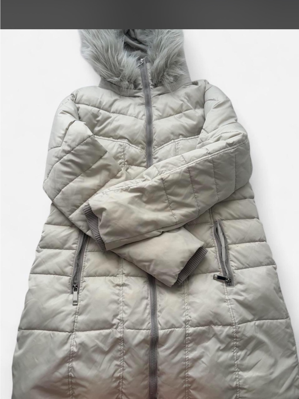 Light Gray Quilted Hooded Puffer Coat